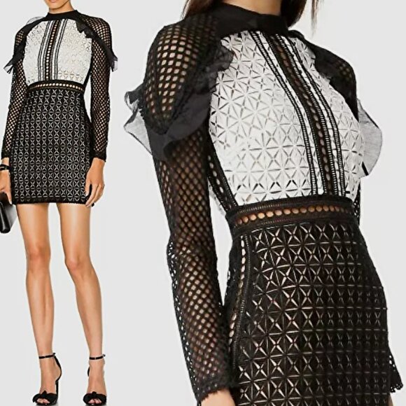 self-portrait Geometric Monochrome Mini Dress US2 / UK6 New With Tags - Picture 1 of 16